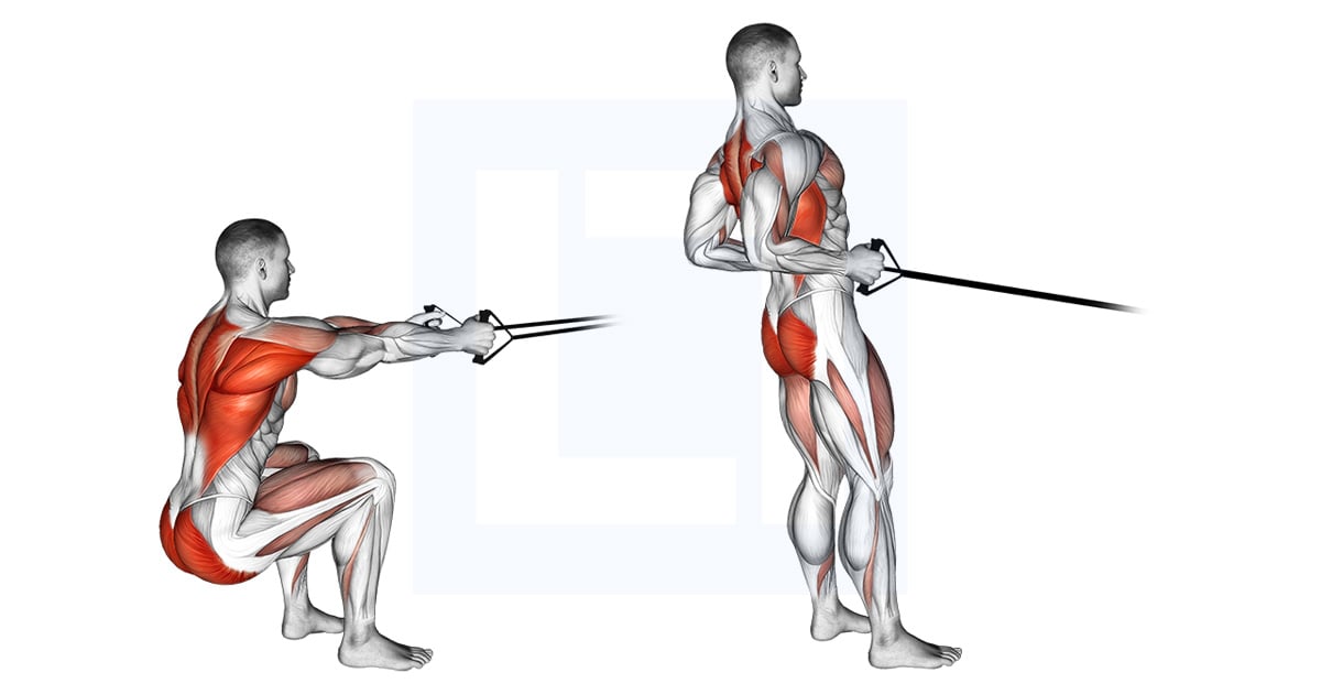 Rowing en squat avec bande élastique