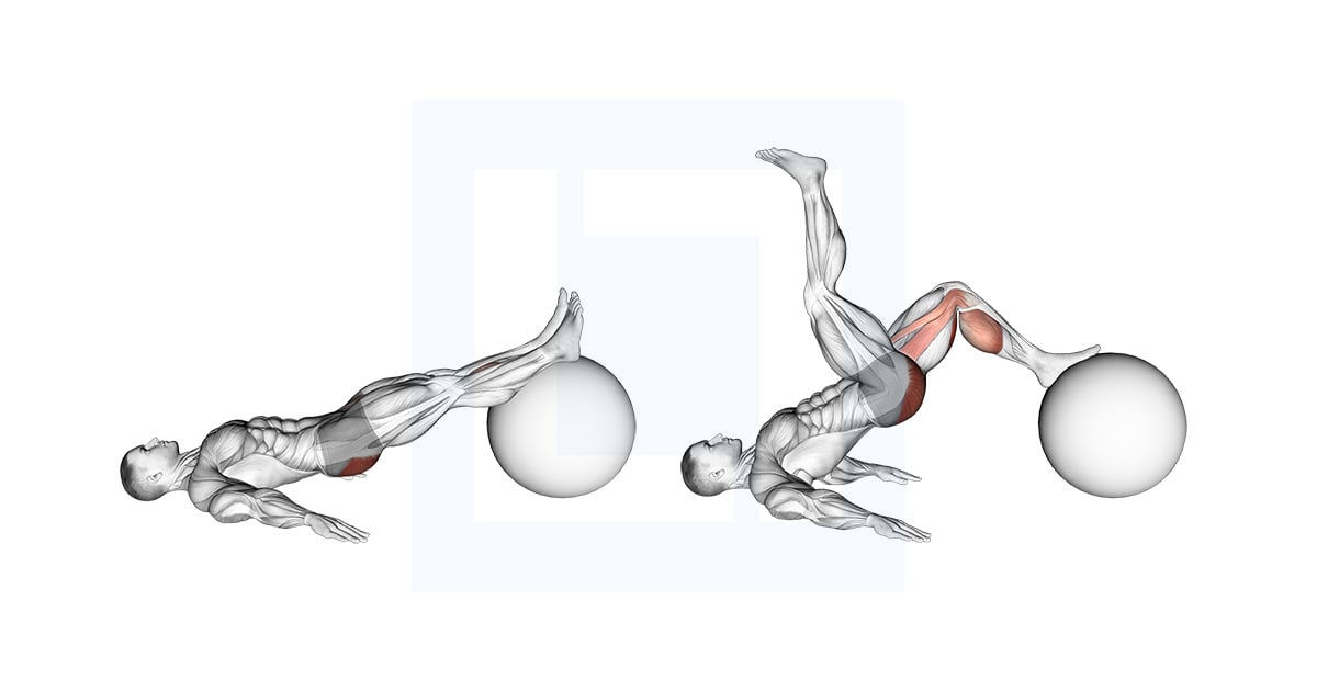 Exercise Ball One Legged Diagonal Kick Hamstring Curl